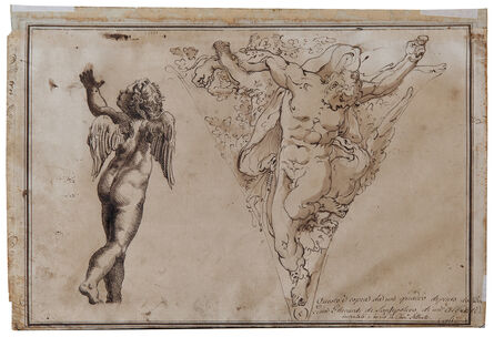 Cherubino Alberti, ‘A Study for a putto and The Torture of Prometheus (recto) and Mercury and Cupid by a Tree (verso).’, ca. 1580