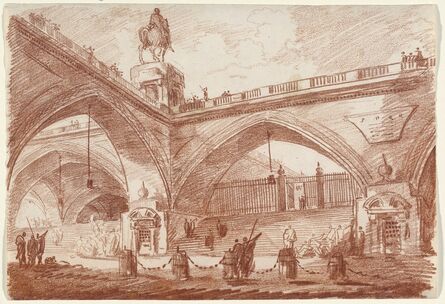 Hubert Robert, ‘Architectural Fantasy with a Triumphal Bridge’, ca. 1760