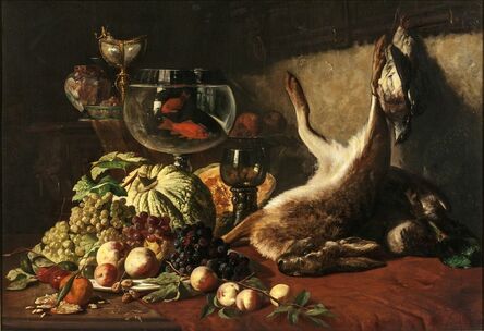Lucas Victor Schaefels, ‘Still Life with Fruit, Goldfish, and Hare’, 1871