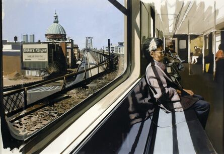 Richard Estes, ‘M Train on Route to Manhattan Approaches the Williamsburg Bridge’, 1995