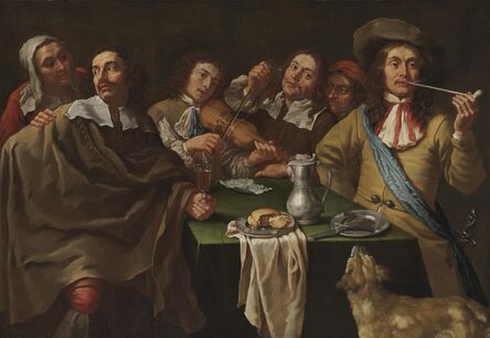 Gregorius Oosterlinck, ‘A tavern interior with soldiers merrymaking around a table’