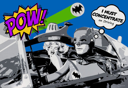 Ceravolo, ‘"PURPLE POW" Monoprint Batman & the Movie Star with acrylic iridescent Bat Signal’, 2023