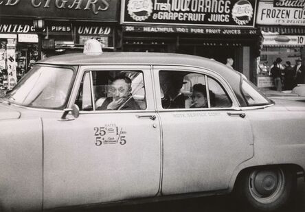 Diane Arbus, ‘Taxicab driver at the wheel with two passengers, N.Y.C.’, 1956