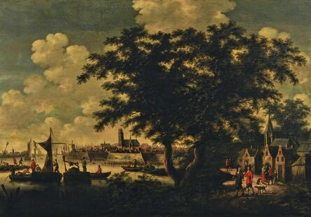 Attributed to Willem Dalens or Jan Dalens, ‘Coastline View with Town Skyline and Figures’