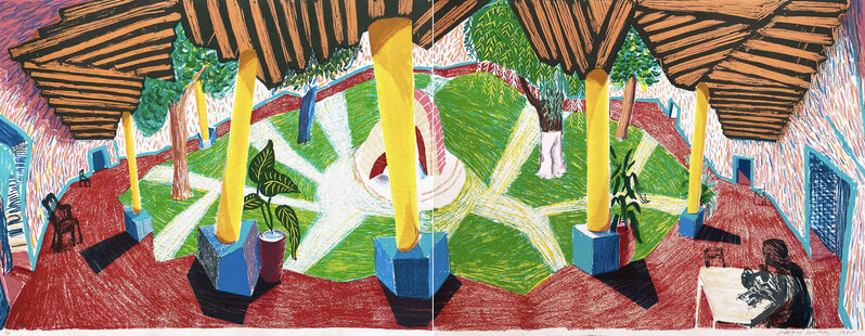David Hockney, ‘Hotel Acatlan: Two Weeks Later from "The Moving Focus" series’, 1985, Print, Lithograph in colors on two sheets of handmade TGL paper, Hamilton-Selway Fine Art