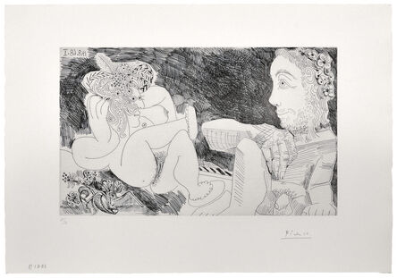 Pablo Picasso, ‘Au jardin: odalisque en pantoufles au chapeau, avec des fleurs, et spectateur ingresque (Suite 347)’, 1968