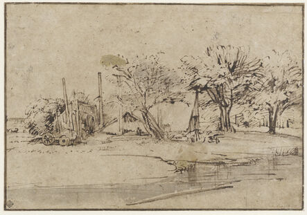 Rembrandt van Rijn, ‘Landscape with Cottage, Trees, and Stream’, ca. 1650