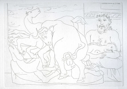 Pablo Picasso, ‘'Sculpteur et son modèle avec un groupe sculpté représentant un taureau attaquant des chevaux' from the 'Suite Vollard'’, 1933