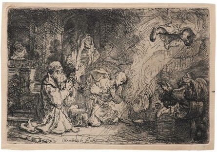 Rembrandt van Rijn, ‘	The Angel Departing from Tobit's Family’, ca. 1637