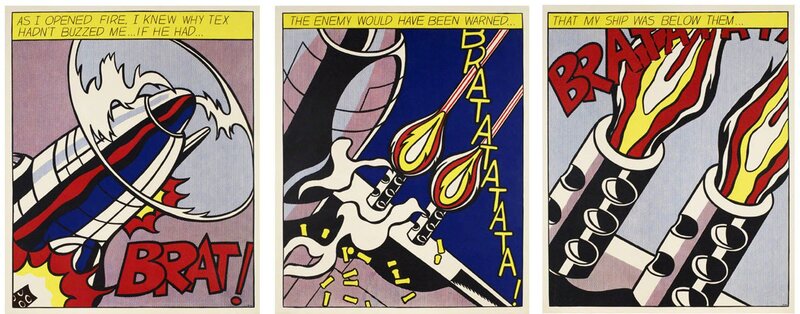 Roy Lichtenstein, ‘As I Opened Fire Triptych’, 1966, Print, Offset lithograph, EHC Fine Art Gallery Auction