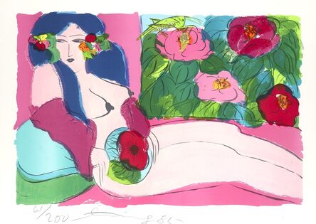 Walasse Ting 丁雄泉, ‘Nude in flowers’, 1985
