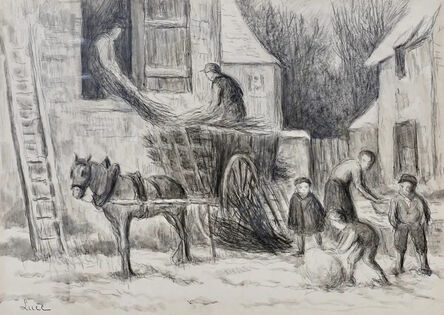Maximilien Luce, ‘Large Maximilien Luce Farm Scene Mixed Media Drawing’, 1890