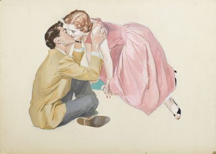 John Lagatta, ‘A Woman in a Pink Dress Leaning Over and Kissing Seated Man’, ca. 1950