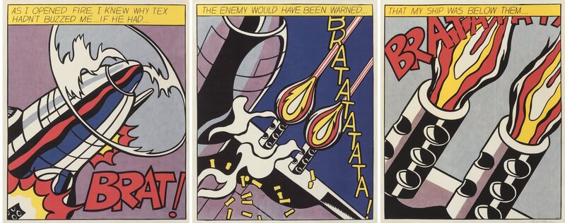 Roy Lichtenstein, ‘As I Opened Fire, triptych’, 1966, Print, Lithographs in colors on wove paper, Heritage Auctions