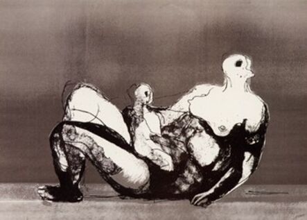 Henry Moore, ‘Reclining Mother and Child with Grey Background’, 1982