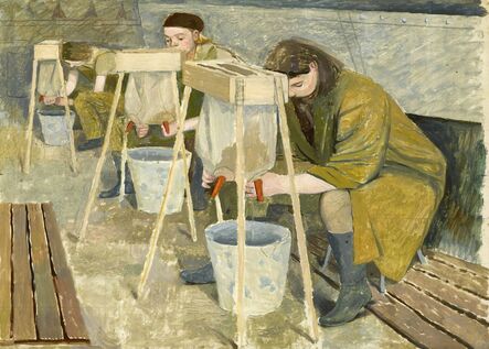 Evelyn Dunbar, ‘Milking Practice with Artificial Udders’, 1940
