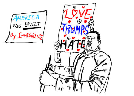 Ming Choi, ‘Immigrant Protest Against Trump (Love Trumps Hate)’, 2018