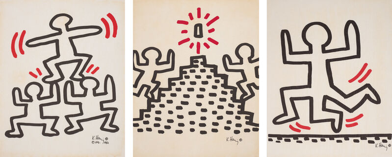 Keith Haring, ‘Bayer Suite’, 1982, Print, The complete set of six offset lithographs in colours, on light transparent paper, the full sheets., Phillips