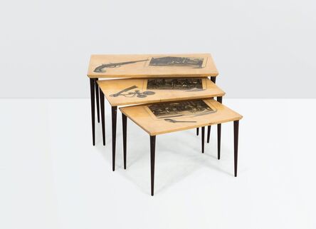 Aldo Tura, ‘a set of three wooden tables with parchment tops’, ca. 1950