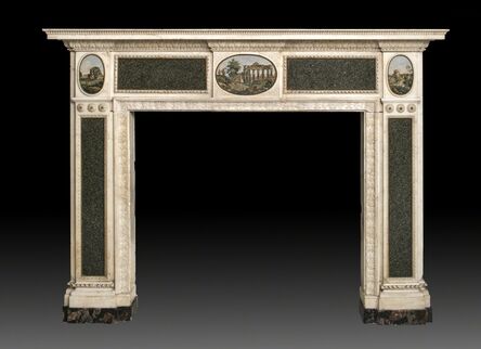 Lorenzo Cardelli and Cesare Aguatti, ‘Sculpted and carved chimneypiece in white Carrara marble with green granite slabs and three oval micro-mosaic plaques’, 1775 – 1780