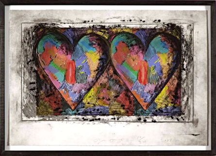 Jim Dine, ‘Two hearts with hand painting in oil stick, each variation unique (Burg, 26)’, 2001
