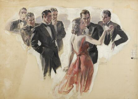 John Lagatta, ‘A Woman in Red Dress Dancing Among a Number of Tuxedoed Men’, 1938