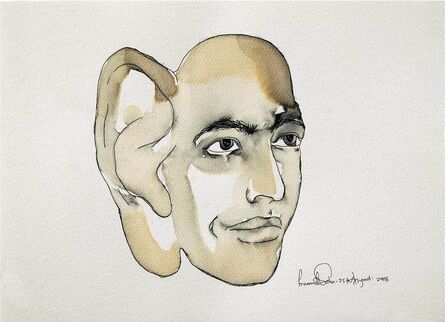 Prasanta Sahu, ‘Man with Big Ear, Ink & Tea Wash on Paper by Contemporary Artist "In Stock"’, 2008