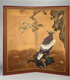 Kano Sanraku, ‘Hawk-Eagle and Oak’, 17th century