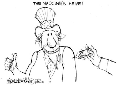 Mike Luckovich, ‘The Vaccine’s Here’, 2020