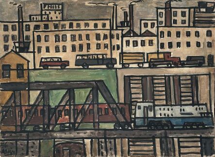 Julio Alpuy, ‘Paisaje urbano con tren’, 1956