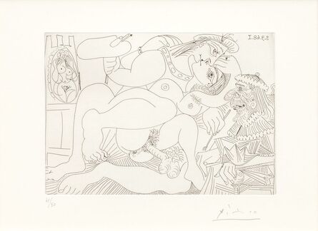 Pablo Picasso, ‘Raphaël et la Fornarina XIII - Dans son fauteuil, le pape en tire la langue (Suite 347)’, 1968