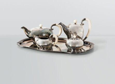 ‘a silver tea set made up by a teapot, a coffee pot, a milk jug and a sugar pot’, ca. 1930