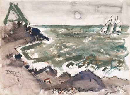 John Marin (1870-1953), ‘Green Sea, Rocks and Boat, Cape Split, Maine’, 1940