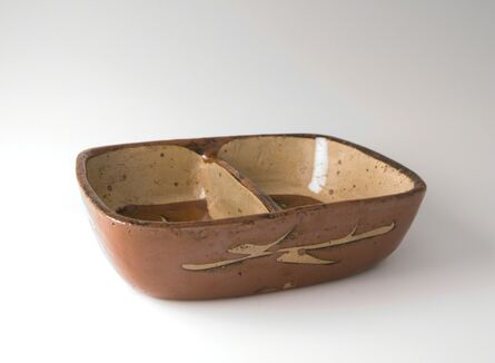 Shōji Hamada, ‘Oval dish, kaki glaze with wax resist brushwork’, c. 1945