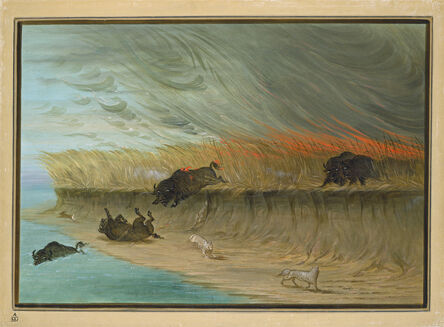 George Catlin, ‘Prairie Meadows Burning’, 1861/1869