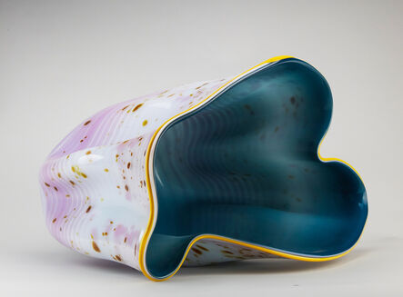 Dale Chihuly, ‘Dale Chihuly Deep Teal and Lavender Macchia with Yellow Lip Wrap Original Hand Blown Glass Art’, 1984