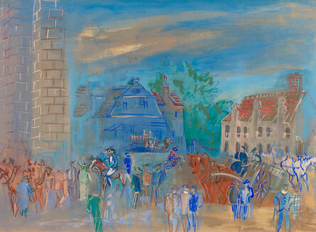 Jean Dufy, ‘Le jour au marche, Place de l'Abbaye a Preuilly-sur-Claise’, Mid 20th Century