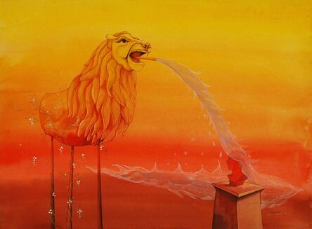 Pratul Dash, ‘Angry lion, figurative, Mixed Media in red, yellow, white color by Indian Artist Pratul Dash’, 2008