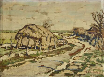 Arthur Baker-Clack, ‘Haystacks by a country lane (recto), Trees by a roadside (verso)’