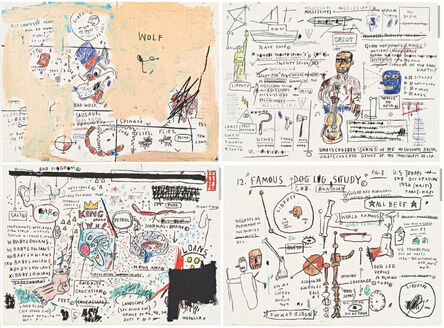 Jean-Michel Basquiat, ‘Wolf Sausage; King Brand; Dog Leg Study; Undiscovered Genius (four prints)’, 1982-83/2019