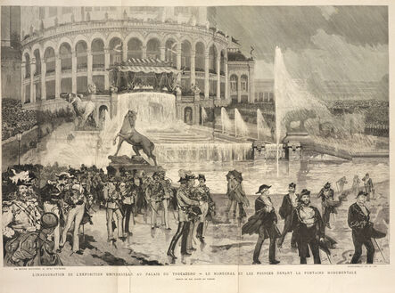 Daniel Vierge, ‘L'inauguration de l'exposition universelle au Palais du Trocad‚ro: le mar‚chal et les princes devant la fontaine monumentale’, 1878