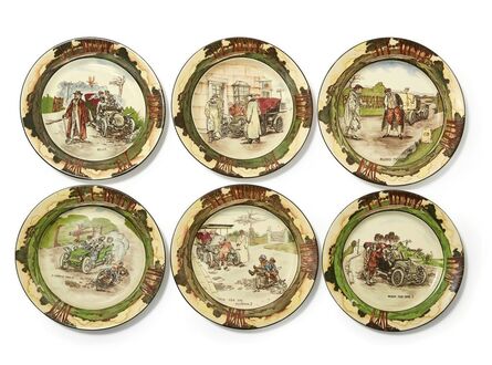Royal Doulton, ‘six Early Motoring Series ware plates’, c.1905-1907