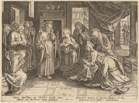 Philip Galle after Jan van der Straet, ‘The Meeting of the Apostles and the Women in the Upper Room’