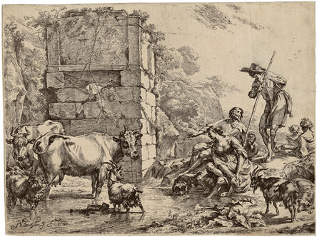 Nicolaes Pietersz Berchem, ‘Cow Drinking’, 1680