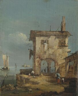 Circle of Francesco Guardi, ‘Capriccio of a rustic house near a lagoon’
