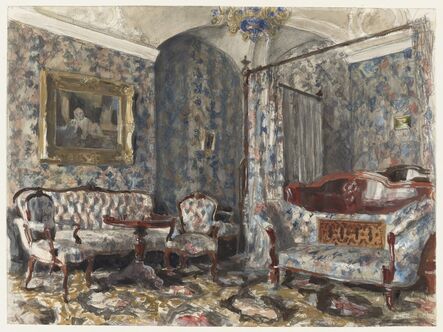 Alexander Benois, ‘The Bedroom of Czarina Maria Alexandrovna, Gatchina Palace, St. Petersburg’, 1920s