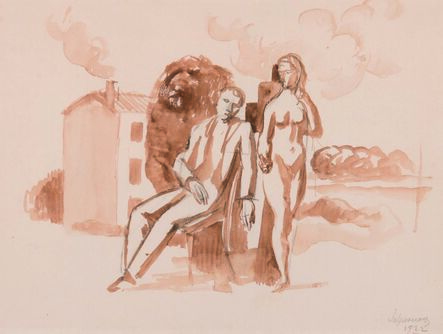 Roger de la Fresnaye, ‘Le couple devant la maison’, Exécuté en 1922
