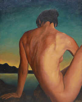 J. Donegan, ‘Dark Green and Brown Abstract Surrealist Female Nude Painting’, Undated