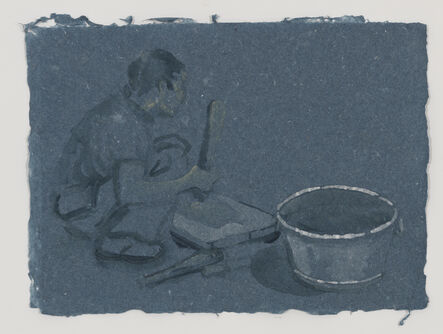 Sigrid Holmwood, ‘He Xiu Jun beating bark to make paper pulp ’, 2011