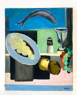 Marie-Thérèse Raulet, ‘Nature morte au poisson et raisins’, ca. 1950